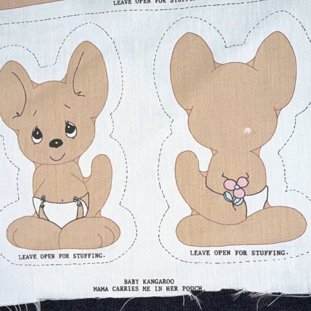 Vintage 1991 Precious Moments Mama & Baby Kangaroo Cut & Sew Fabric Panel Uncut - Picture 10 of 10